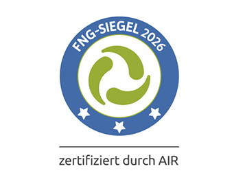 blauer Rank mit drei Sternen und der Aufschrift FNG Siegel 2026